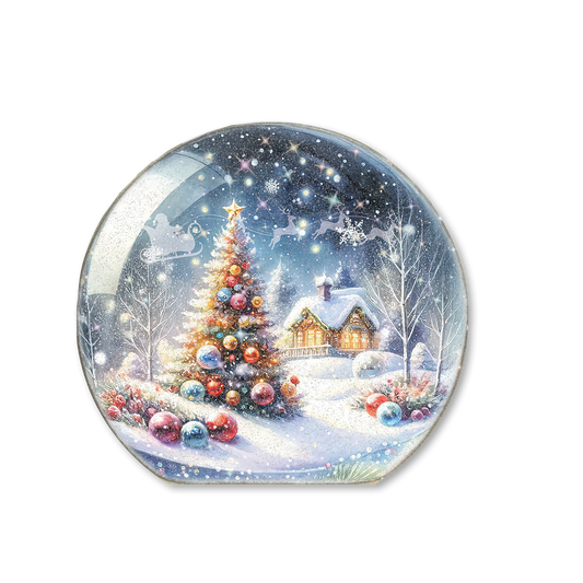 Snow Globe Sitter Christmas Tree Santa Flying