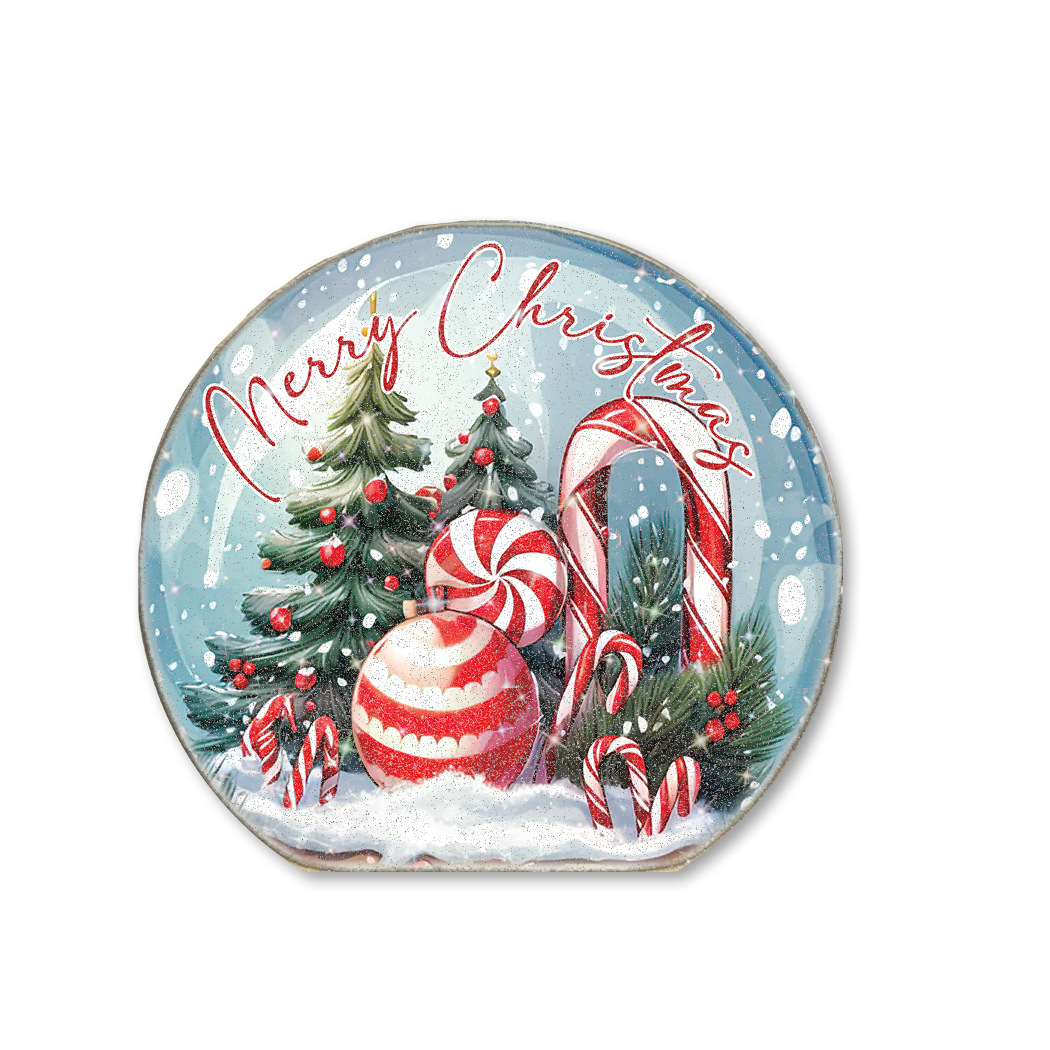 Snow Globe Sitter Merry Christmas Candy Canes