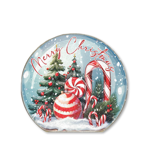 Snow Globe Sitter Merry Christmas Candy Canes