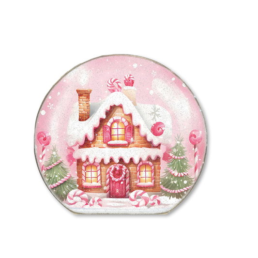 Snow Globe Sitter Pink Gingerbread House