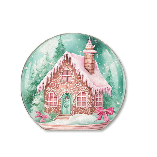 Snow Globe Sitter Pink & Mint Green Gingerbread House 2