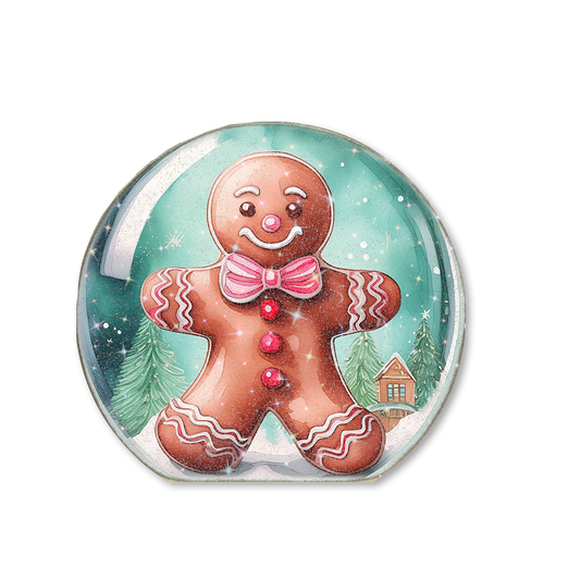 Snow Globe Sitter Pink & Mint Green Gingerbread Man 1
