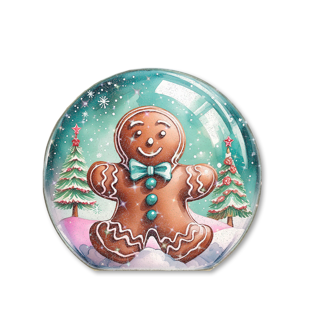 Snow Globe Sitter Pink & Mint Green Gingerbread Man 2