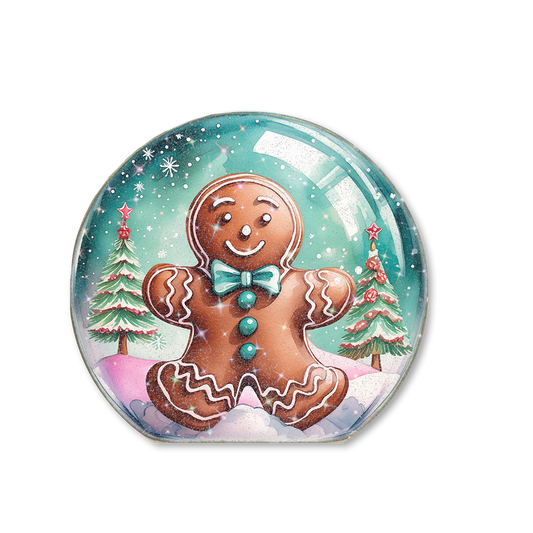 Snow Globe Sitter Pink & Mint Green Gingerbread Man 2
