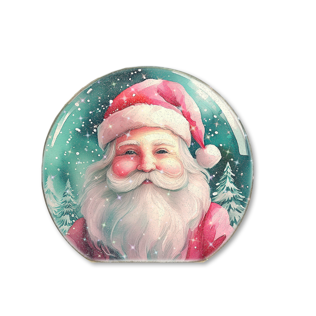 Snow Globe Sitter Pink & Mint Green Santa