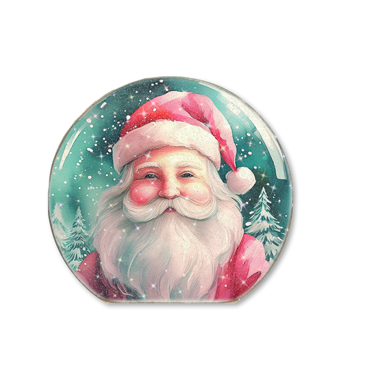 Snow Globe Sitter Pink & Mint Green Santa