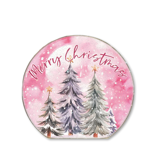 Snow Globe Sitter Merry Christmas Pink Trees