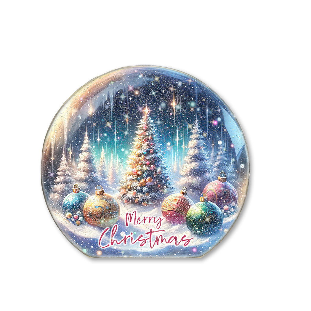 Snow Globe Sitter Tree and Ornaments Merry Christmas