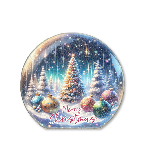 Snow Globe Sitter Tree and Ornaments Merry Christmas