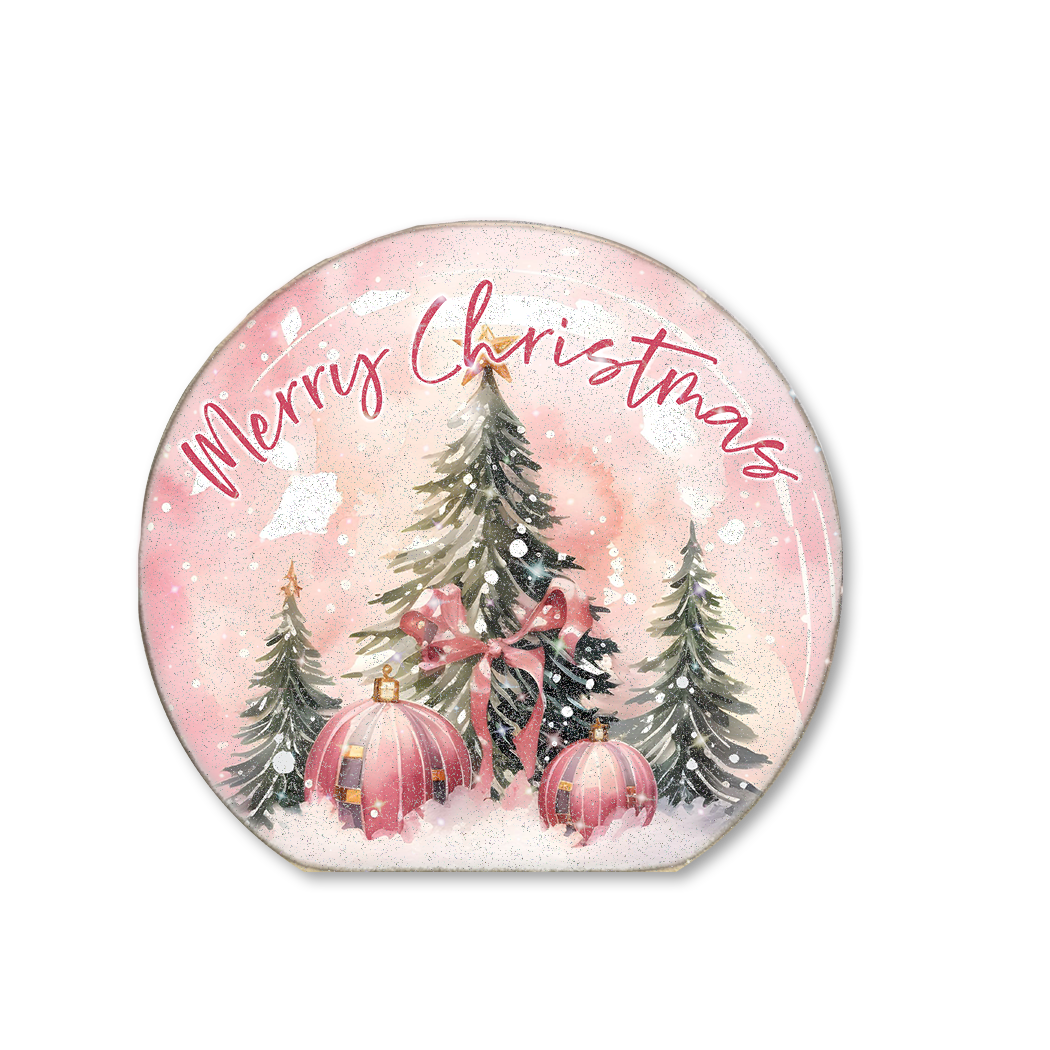 Snow Globe Sitter Merry Christmas Tree Pink (Copy)