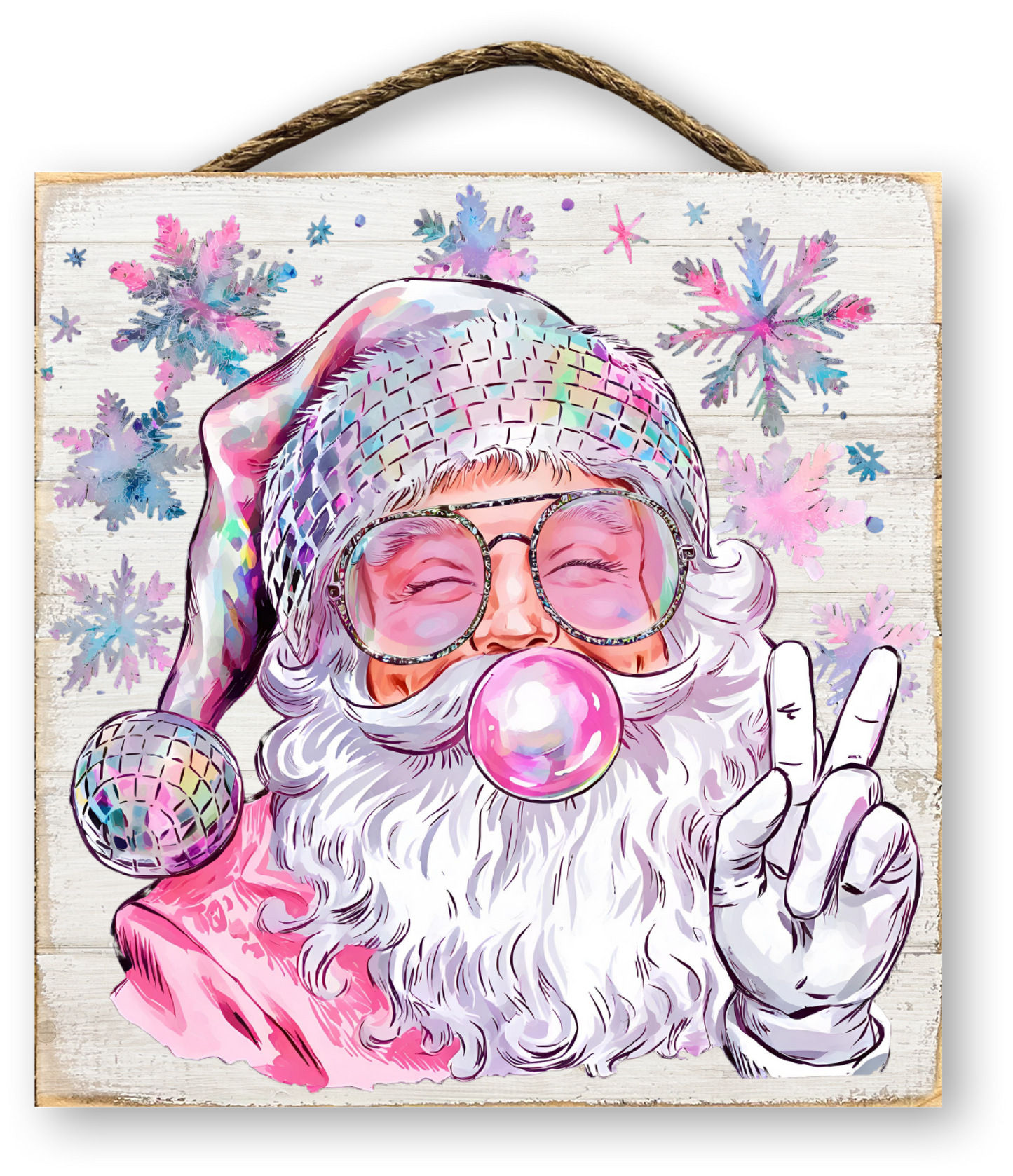 Disco Hat Bubble Gum Santa Christmas Sign