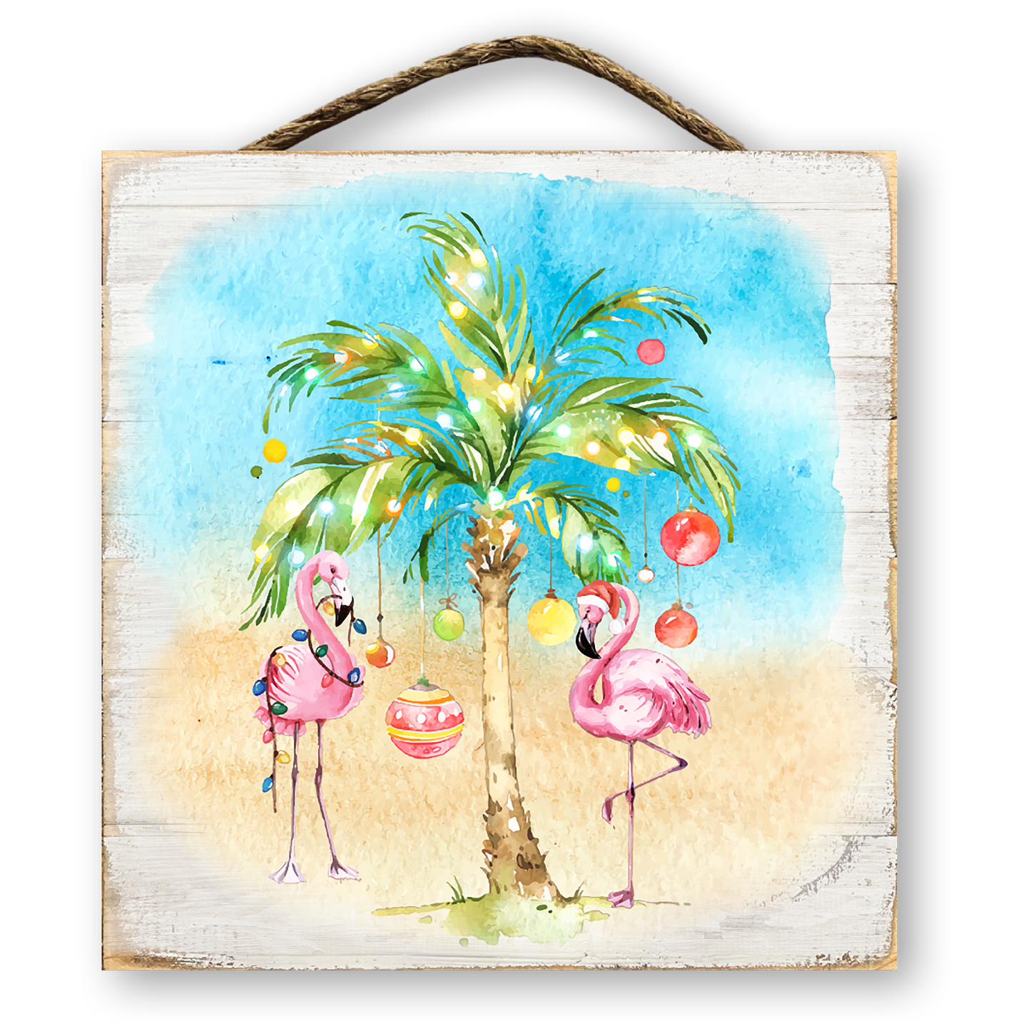 Tropical Flamingo Palm Tree Christmas Sign