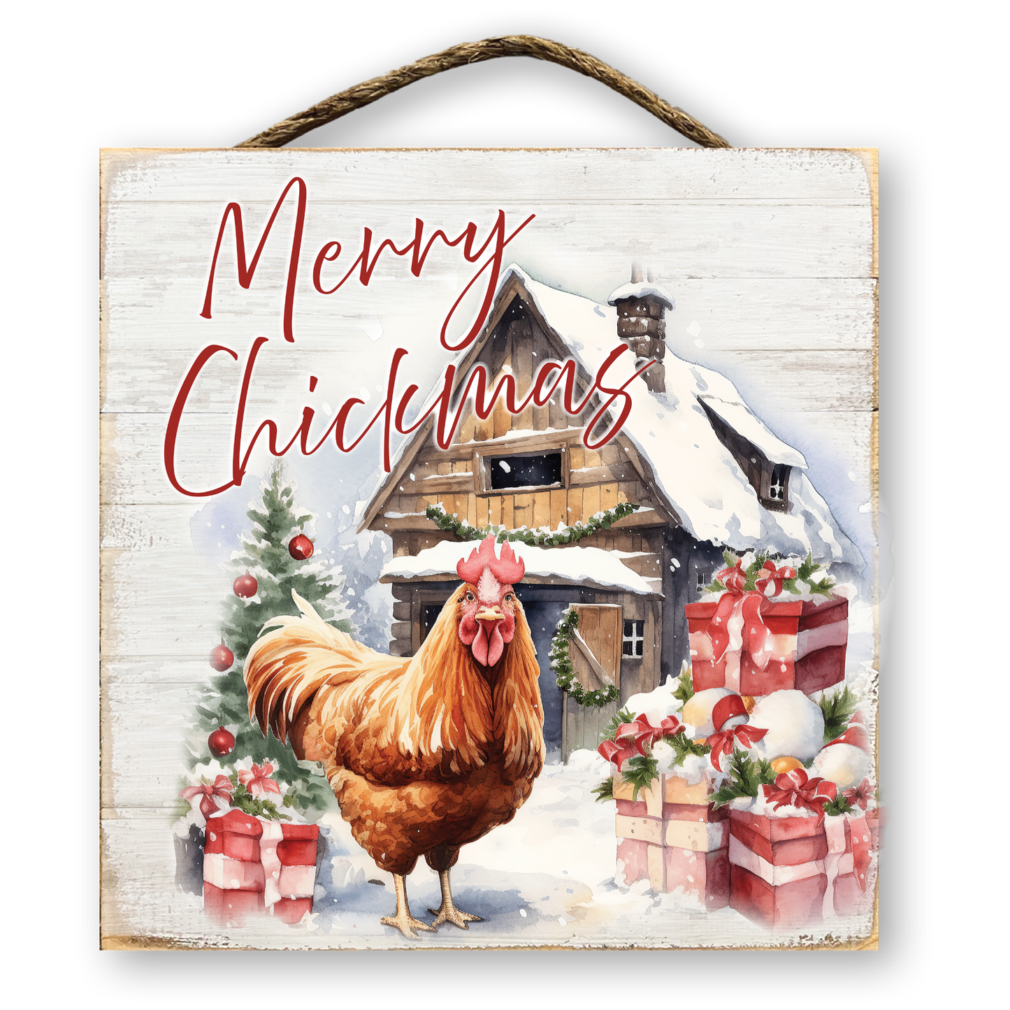Merry Chickmas Rooster Christmas Sign