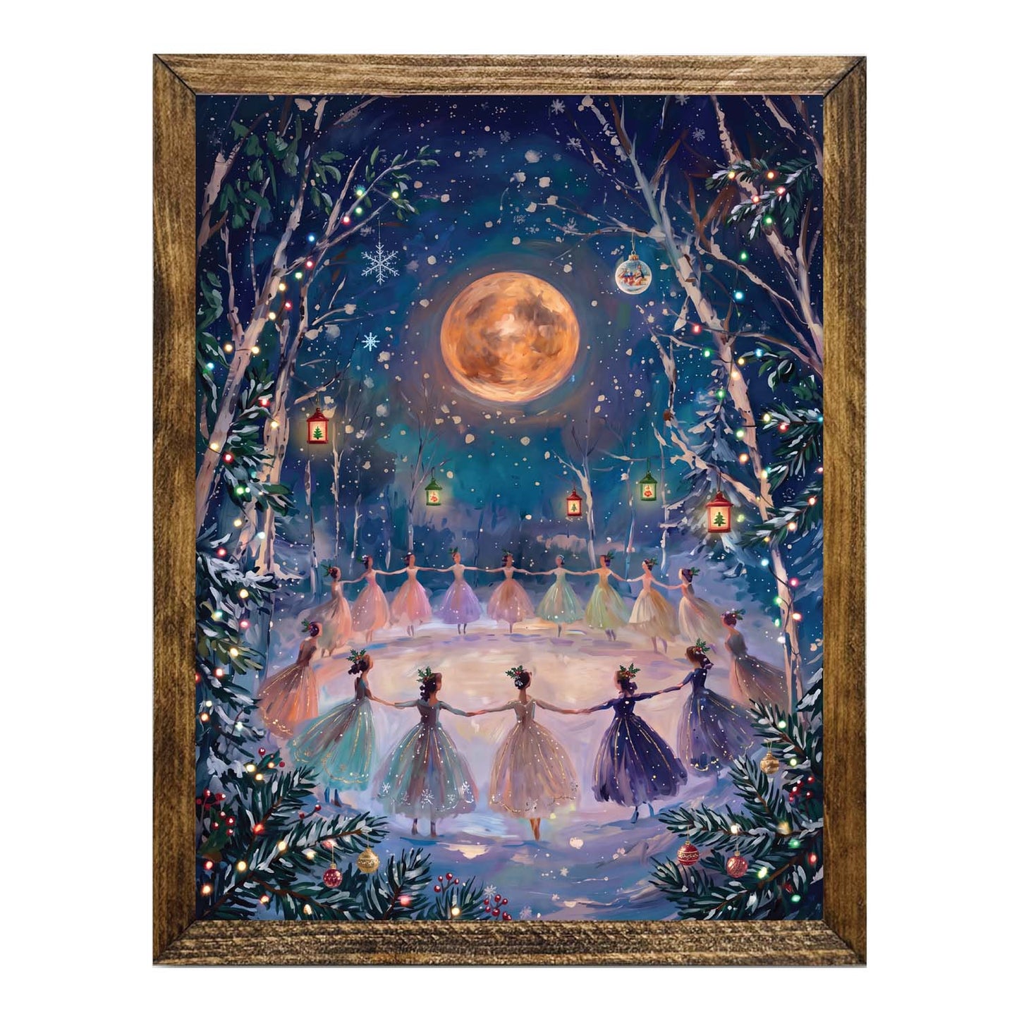 Ballerina Winter Wonderland Wall Art – Snowy Forest & Harvest Moon