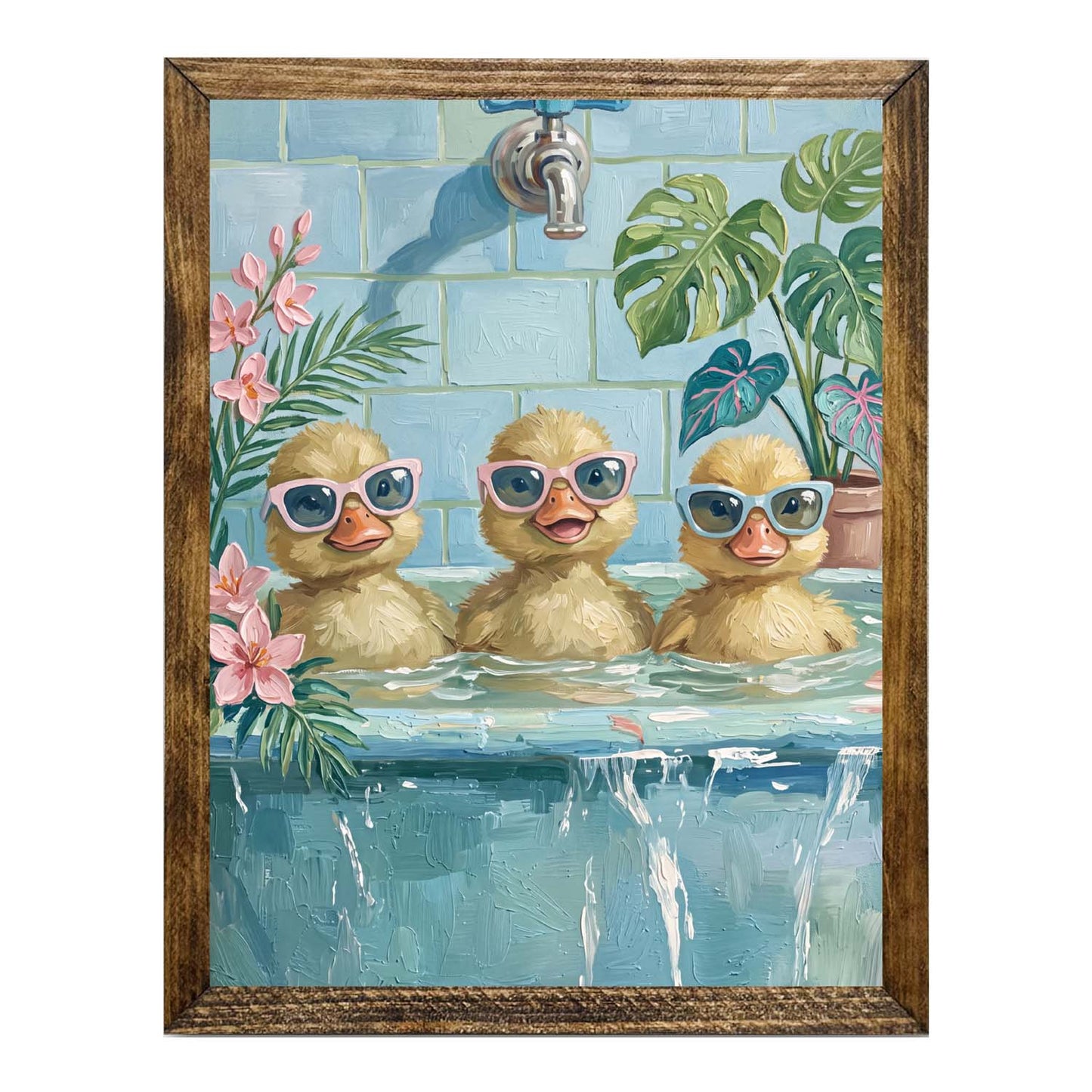 Whimsical Ducklings in Bathtub Wall Art Print