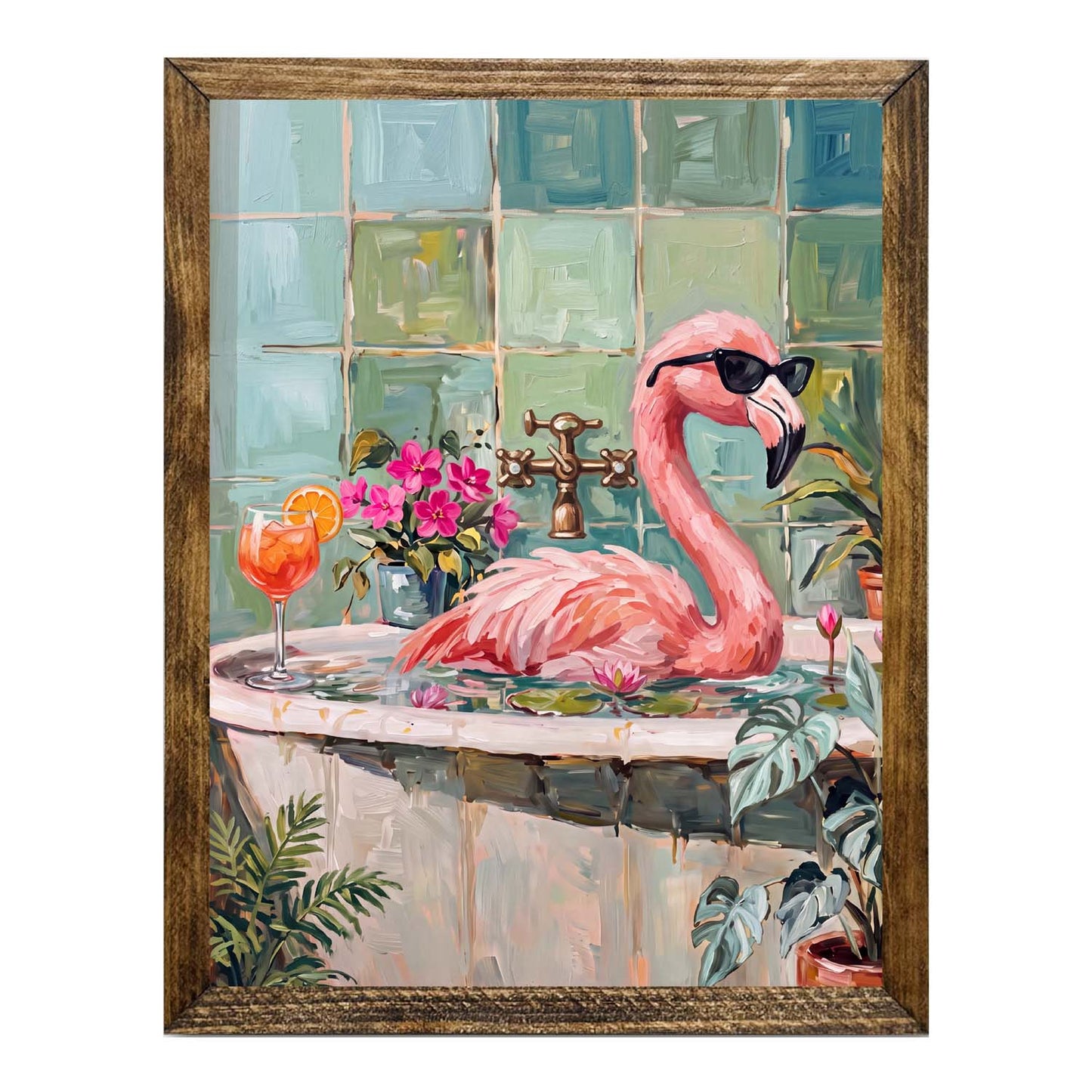 Funny Flamingo in Bathtub Wall Art Print