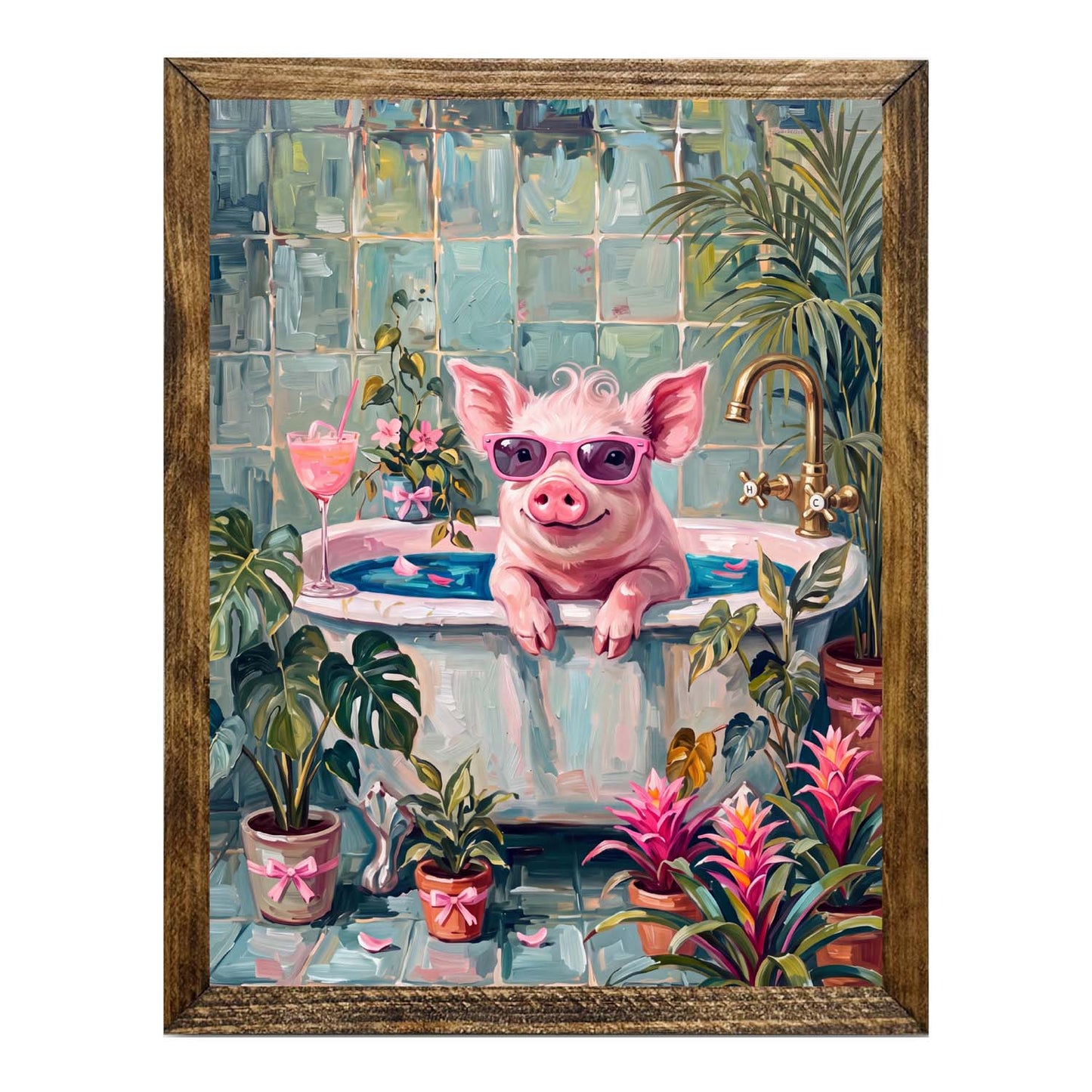 Whimsical Pig in Bathtub Wall Art Print