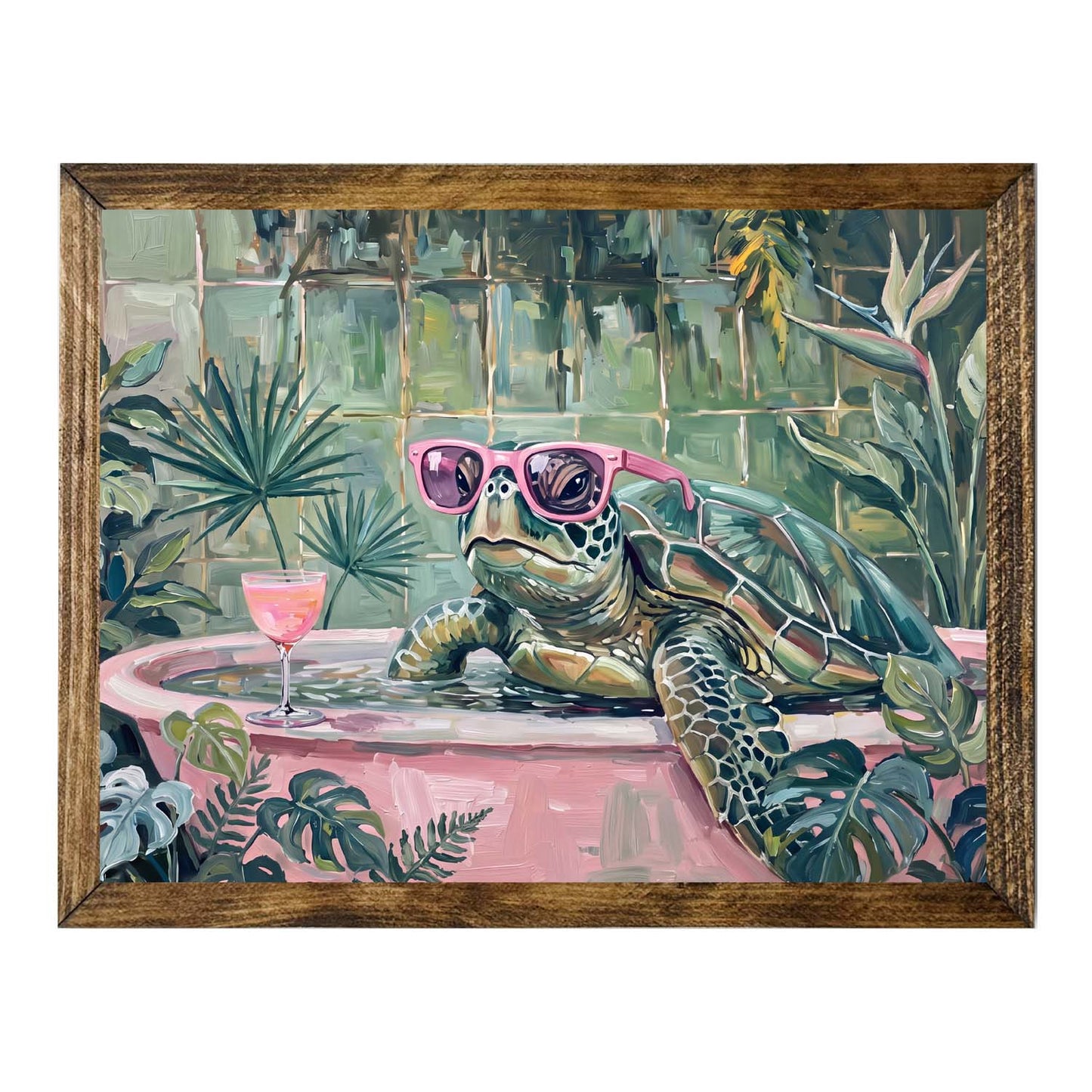 Whimsical Sea Turtle in Bathtub Wall Art Print