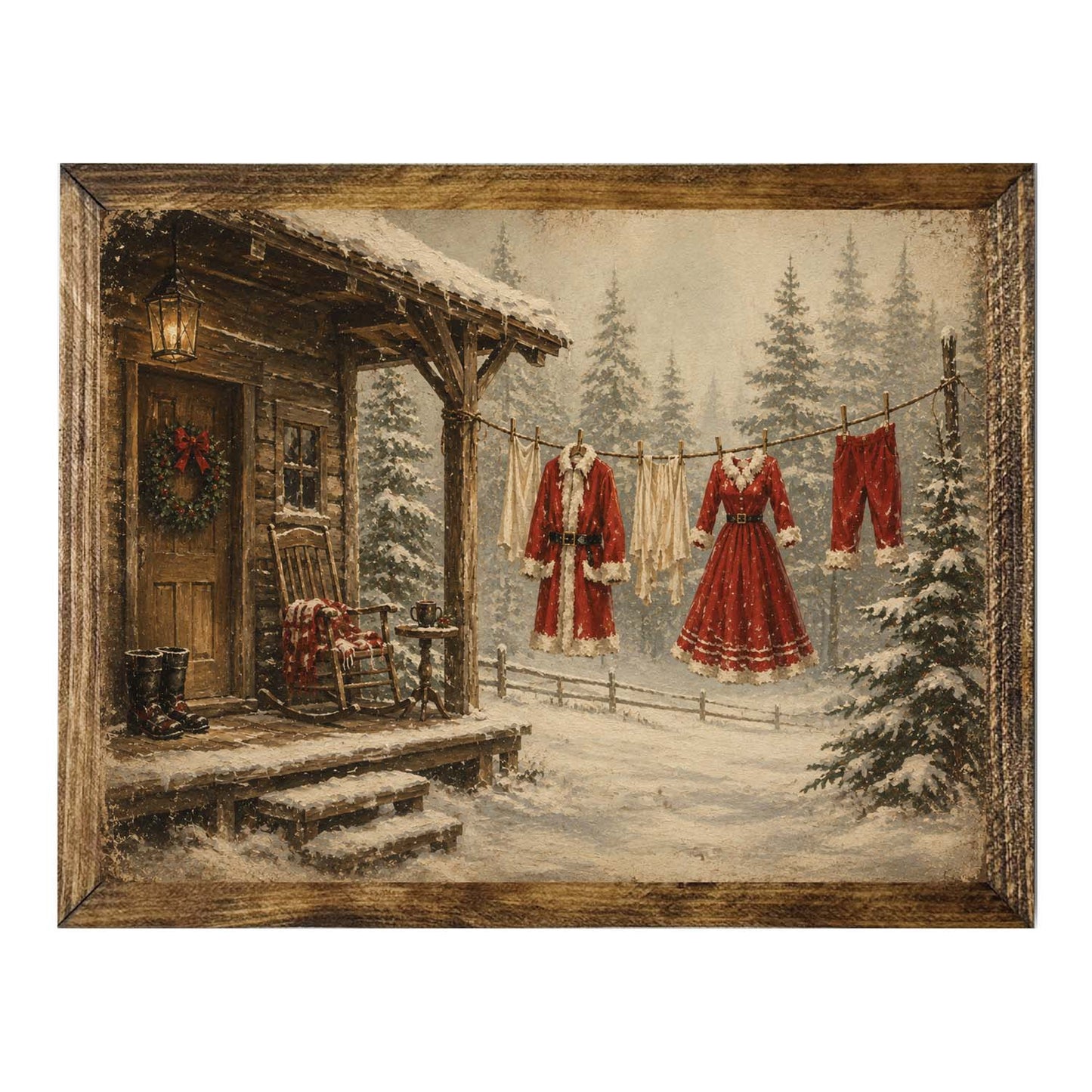 Vintage Santa Clothesline Wall Art – Cozy Christmas Holiday Print