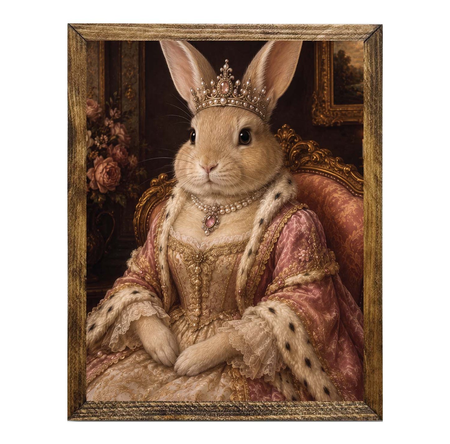 Regal Rabbit Queen Vintage Framed Canvas Art Print