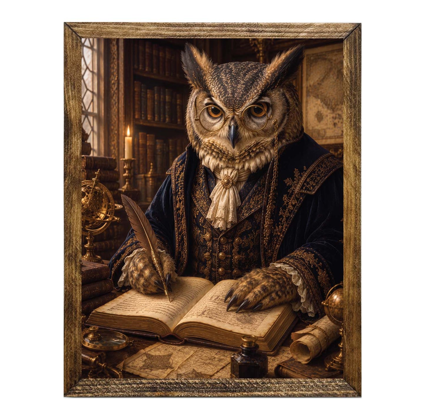 Victorian Owl Scholar Framed Wall Art Print