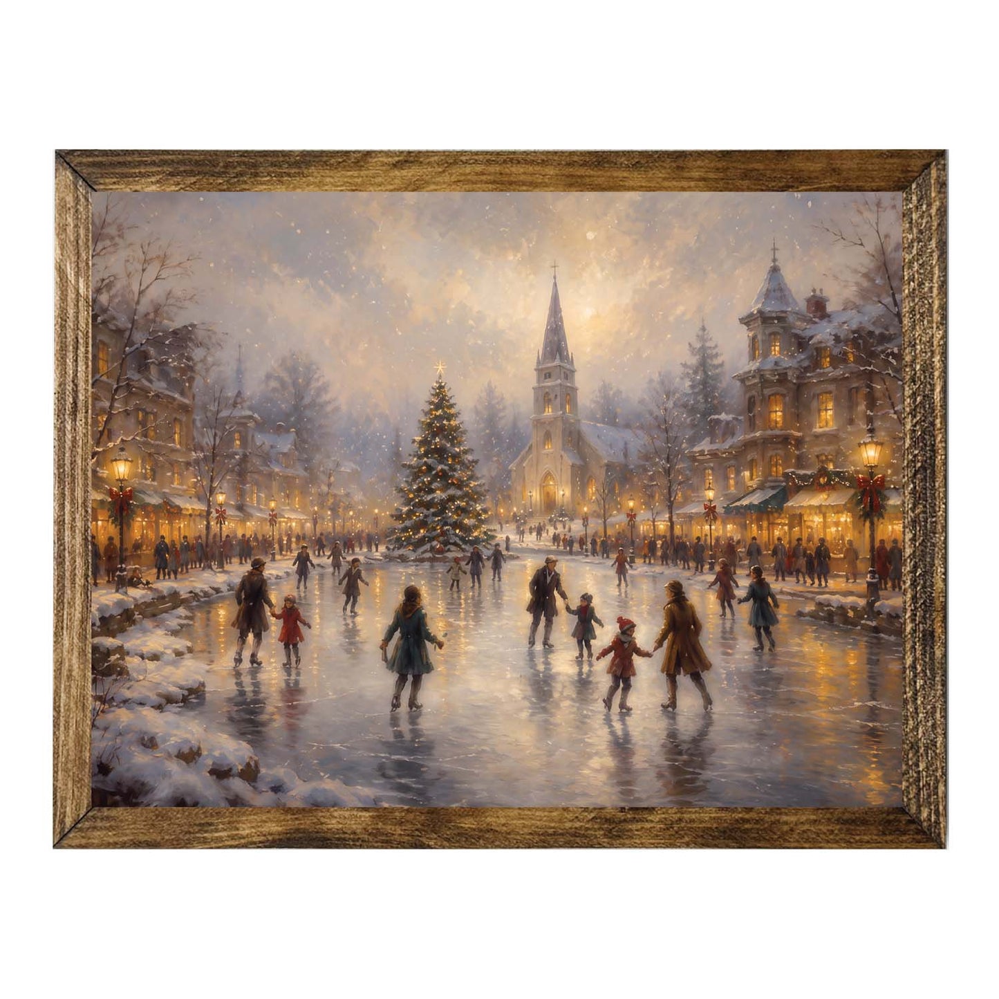 Vintage Christmas Ice Skating Wall Art – Snowy Village Winter Print