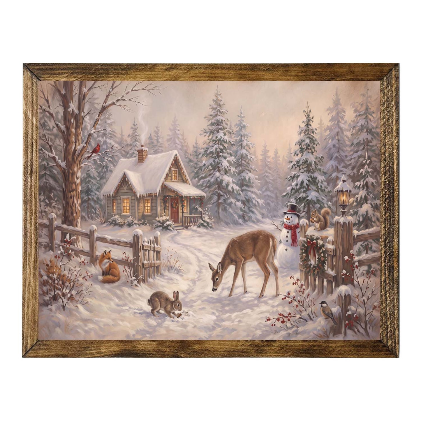 Holiday Home Winter Wall Art – Cozy Cabin & Snowy Forest Christmas Print