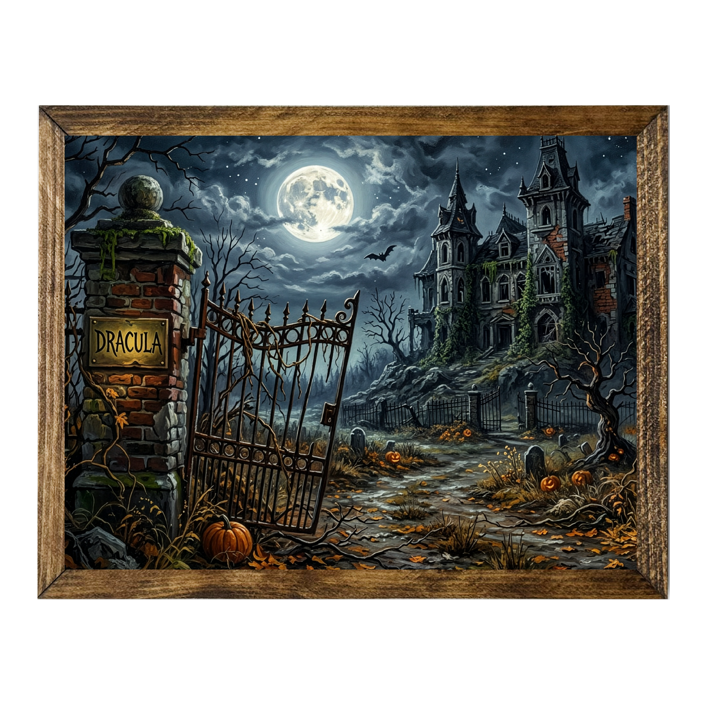 Spooky Dracula Haunted Mansion Under Full Moon