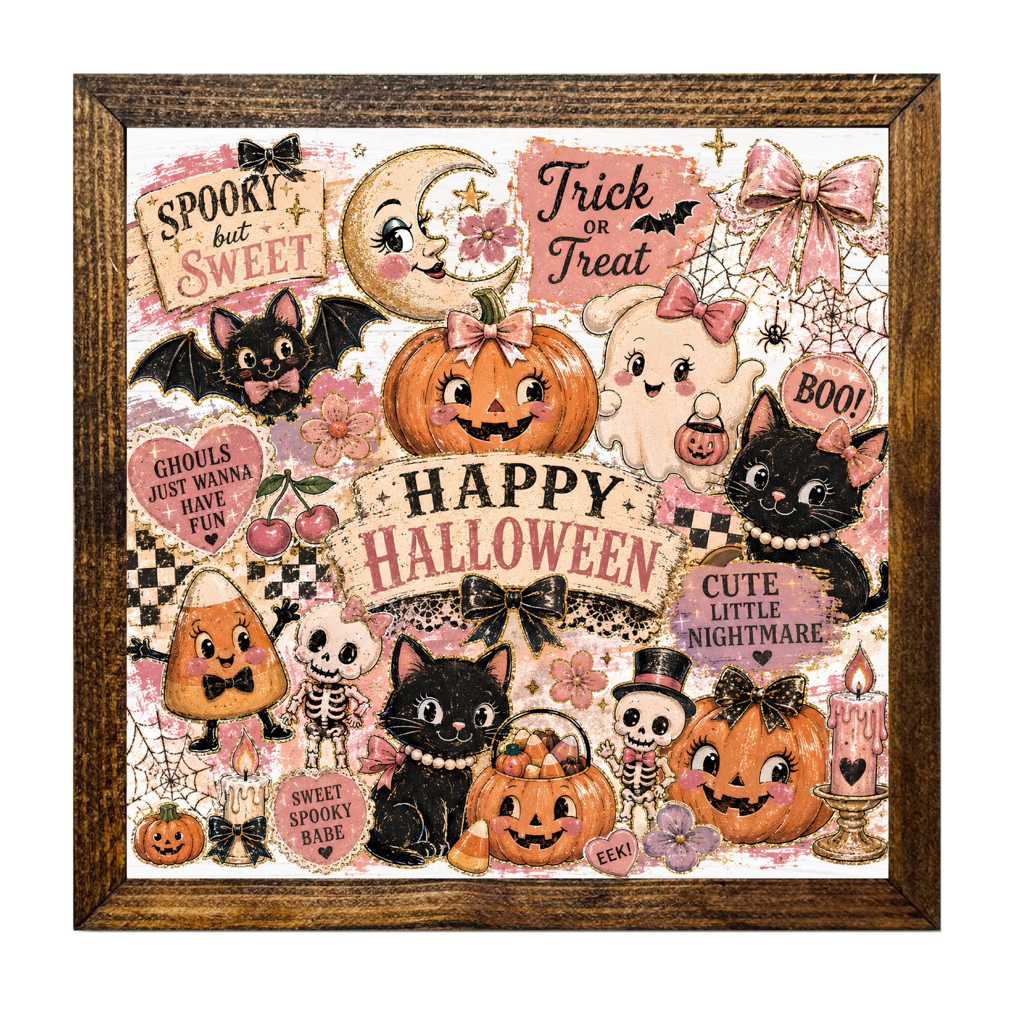 Cute Pastel Halloween Black Cats and Pumpkins