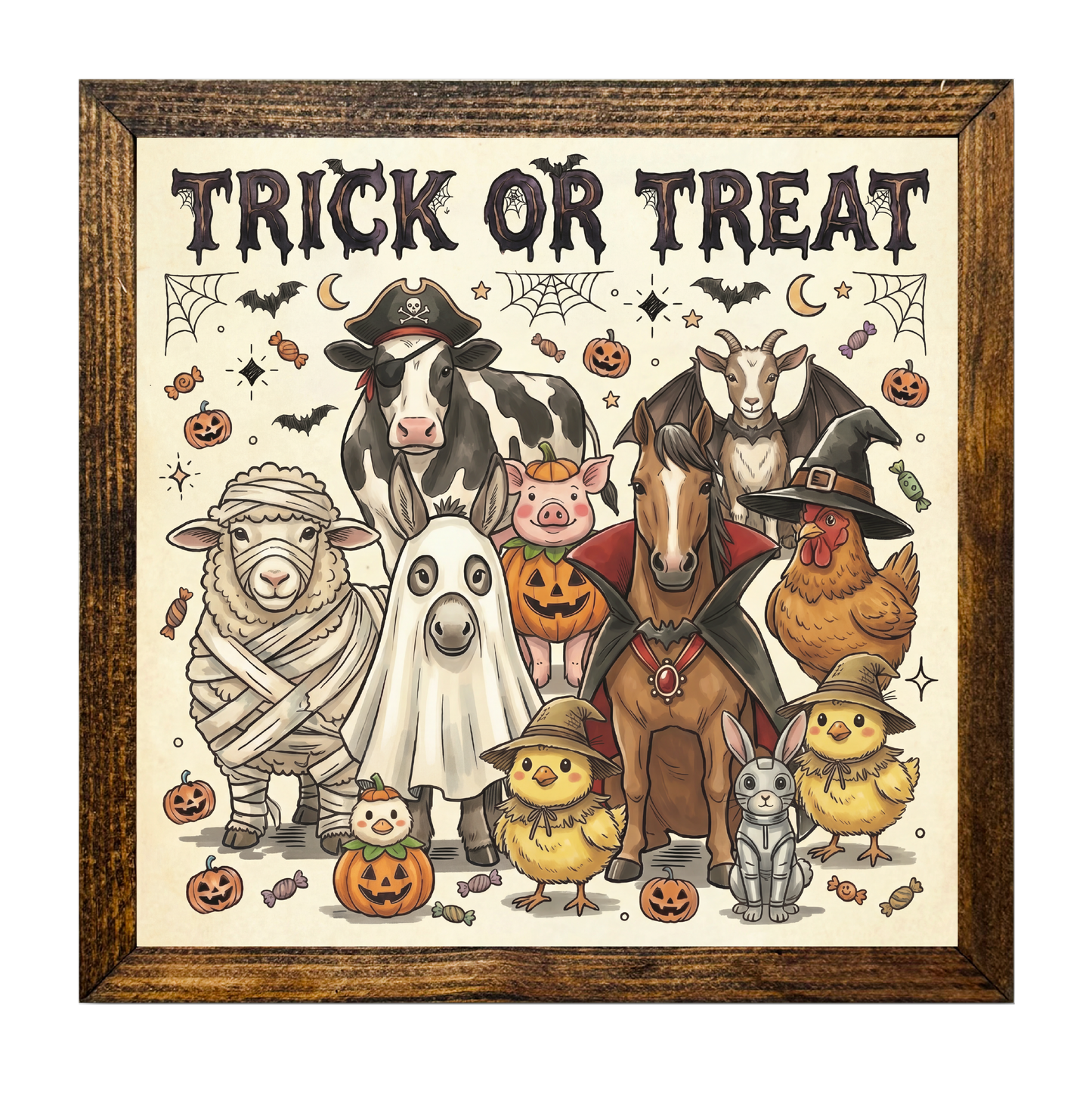 Trick or Treat Farmhouse Style Costumed Animals Halloween Rustic