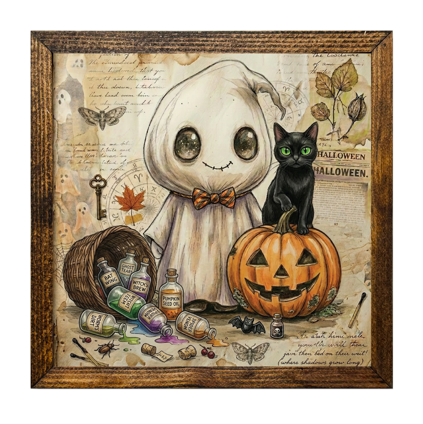 Enchanted Halloween Ghost Collage Black Cat Jack-O’-Lantern Potion