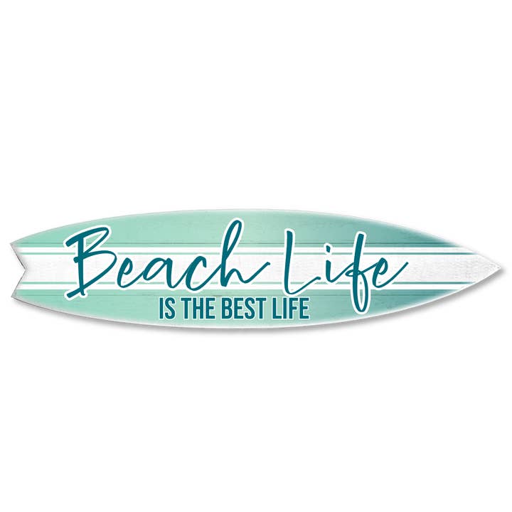 MINI 23" SURF BOARD WALL ACCENT BEACH LIFE BEST (FADED TEAL)