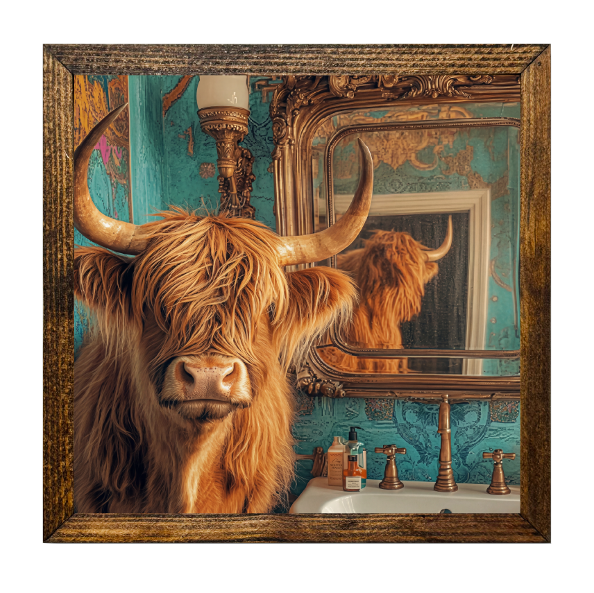 TIMBERLAND FRAME HIGHLAND COW PEEK A BOO BATHROOM