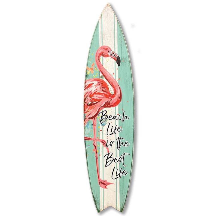 MINI 23" SURF BOARD WALL ACCENT BEACH LIFE BEST FLAMINGO