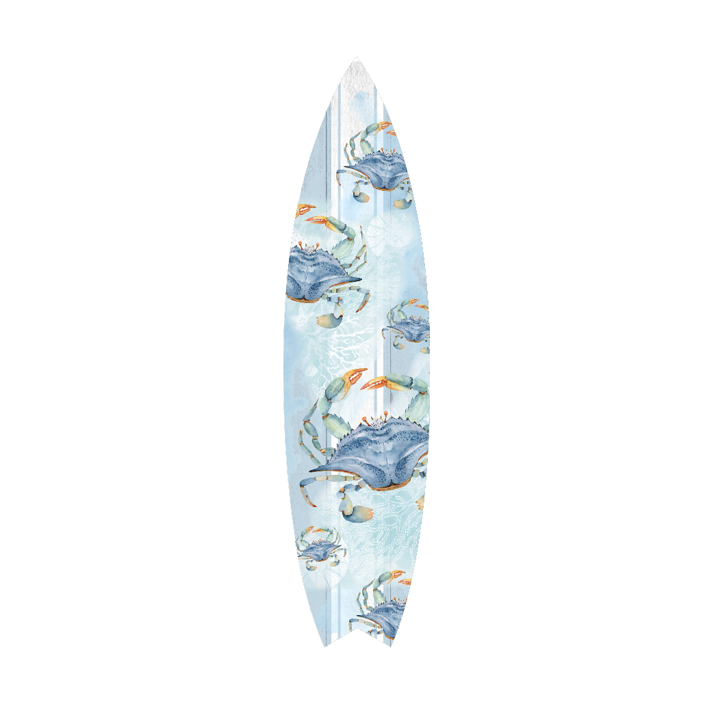 SURF BOARD WALL ACCENT BLUE CRAB ART