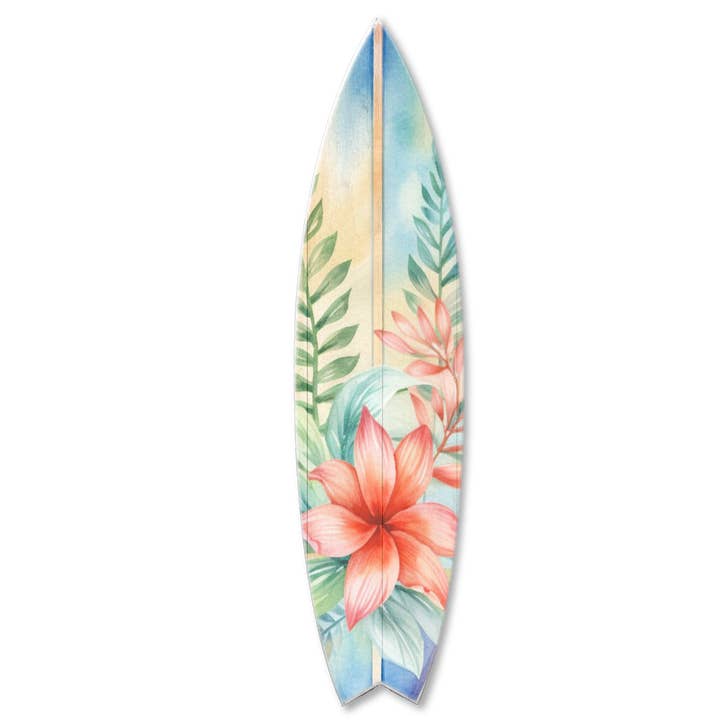MINI 23" SURF BOARD WALL ACCENT WATERCOLOR FLOWER