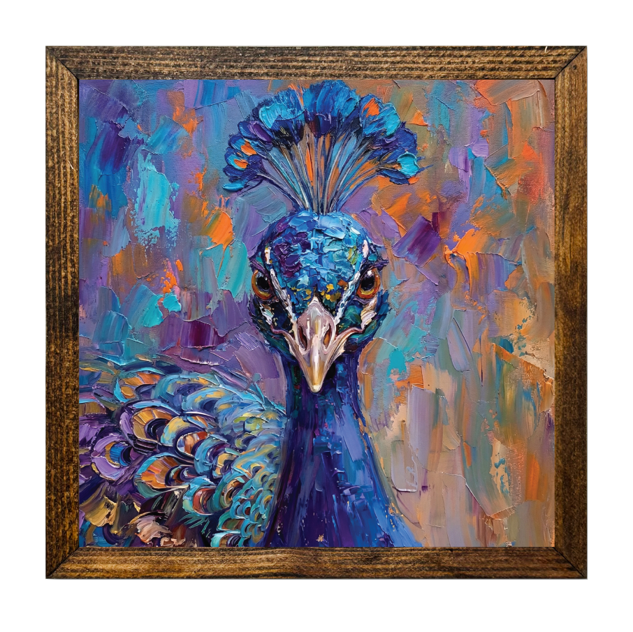 TIMBERLAND FRAME PEACOCK OIL PAINTING PALETTE KNIFE STYLE