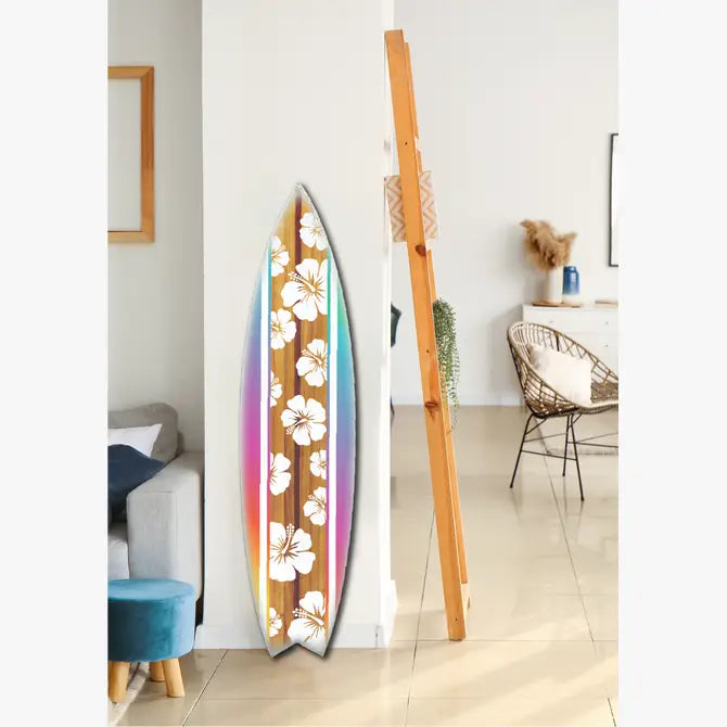 SURF BOARD WALL ACCENT HIBISCUS COLORFUL