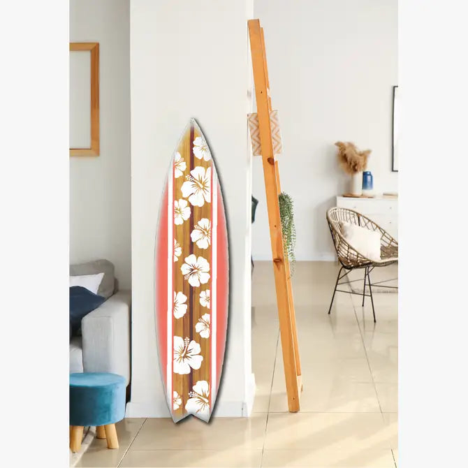 SURF BOARD WALL ACCENT HIBISCUS CORAL