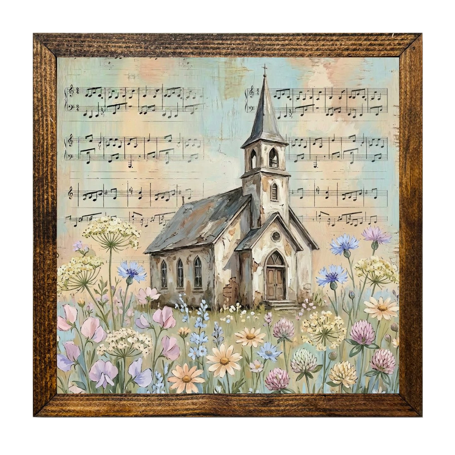 TIMBERLAND FRAME SPRING FLOWERS SHEET MUSIC CHURCH ART