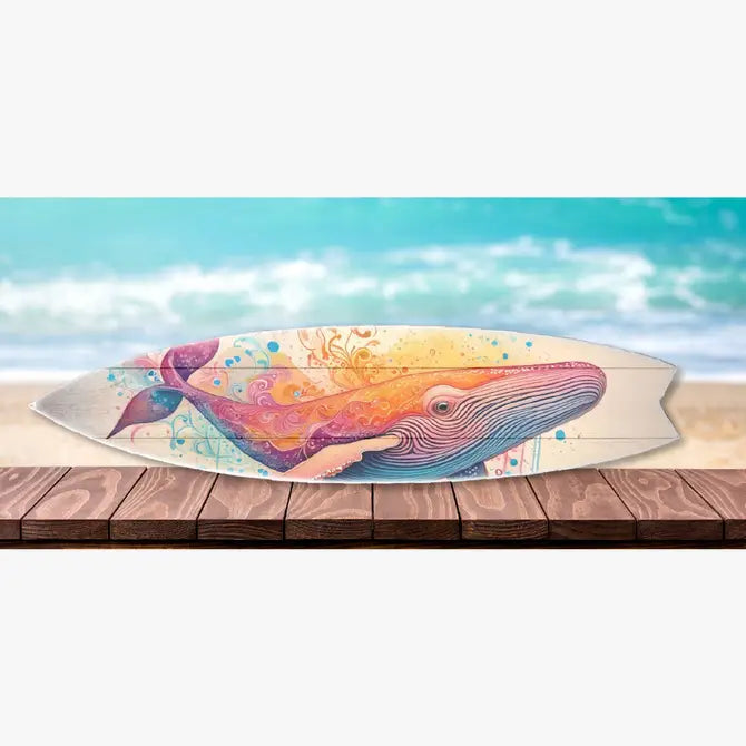 SURF BOARD WALL ACCENT COLORFUL WHALE ART