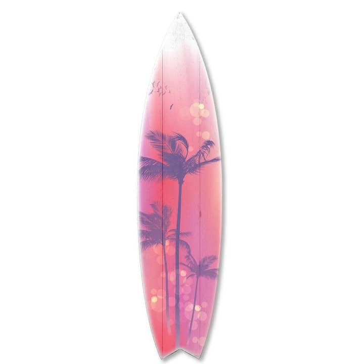MINI 23" SURF BOARD WALL ACCENT PALM TREE ART (PURPLE)