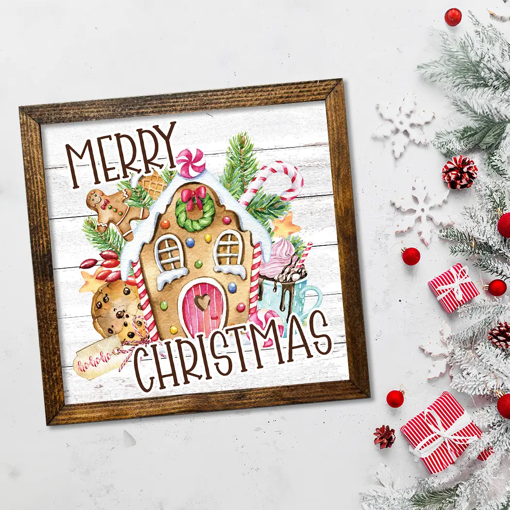 TIMBERLAND FRAME MERRY CHRISTMAS GINGERBREAD HOUSE