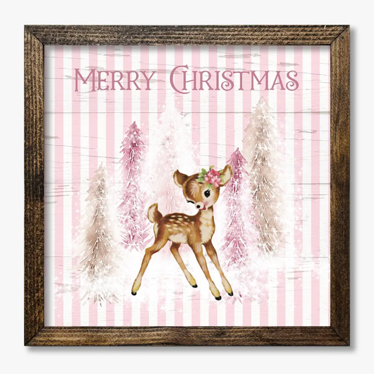 TIMBERLAND FRAME MERRY CHRISTMAS PINK STRIPED REINDEER