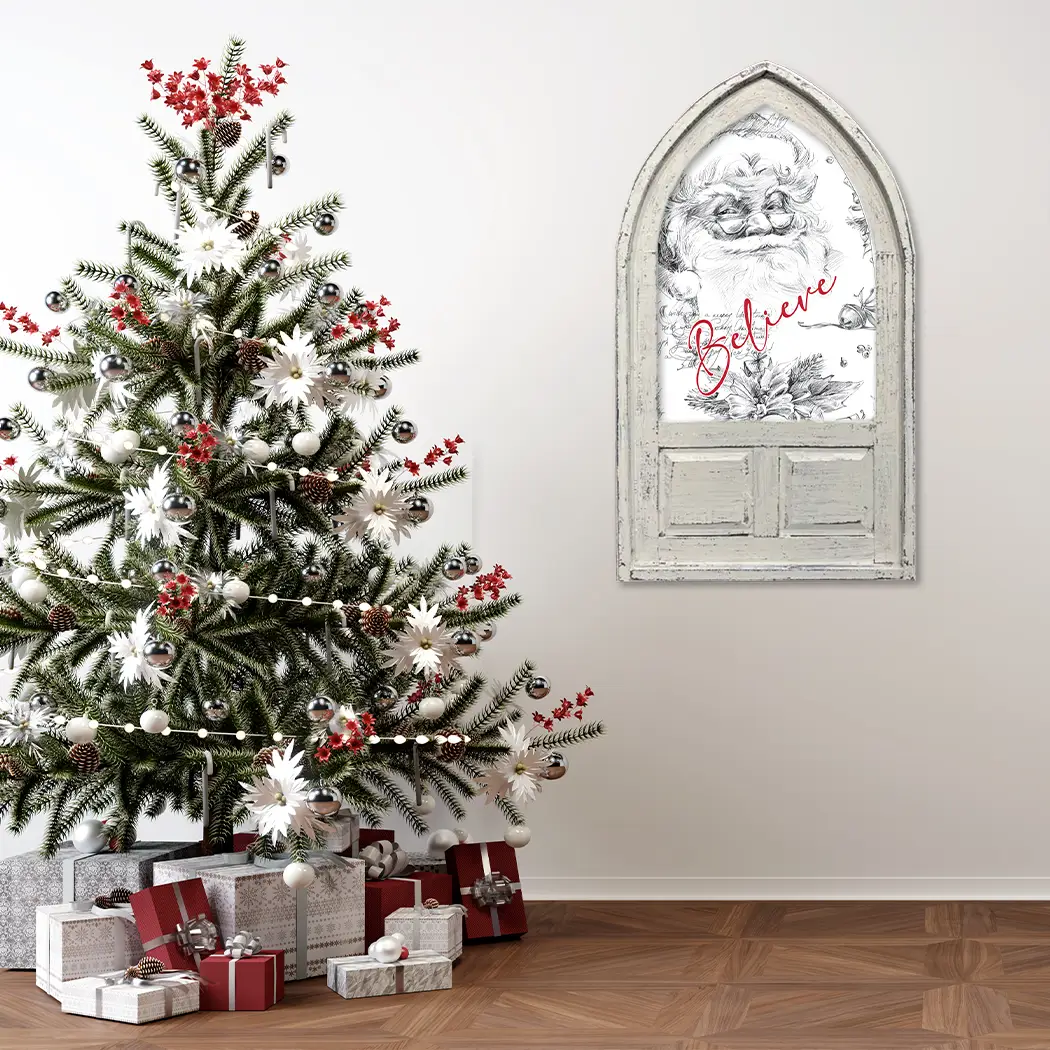 Small Arched Santa Sketch Believe