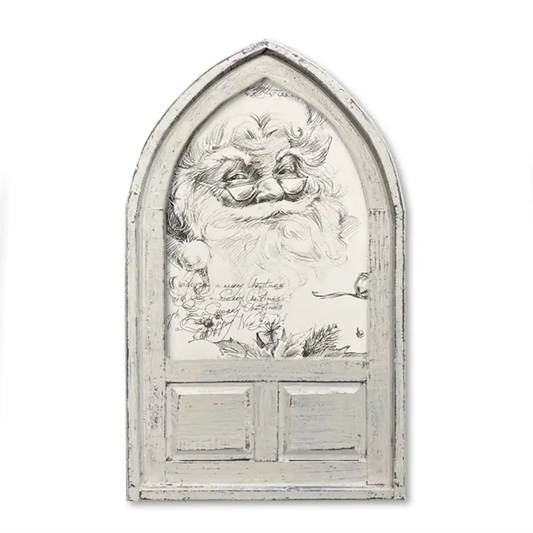 Small Arched Framed Canvas Vintage Santa Wall Accent