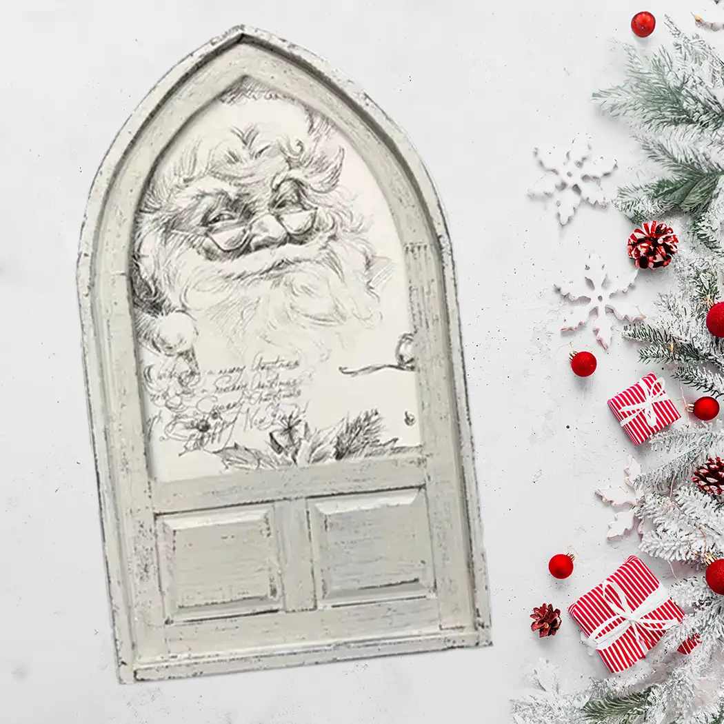 Small Arched Framed Canvas Vintage Santa Wall Accent
