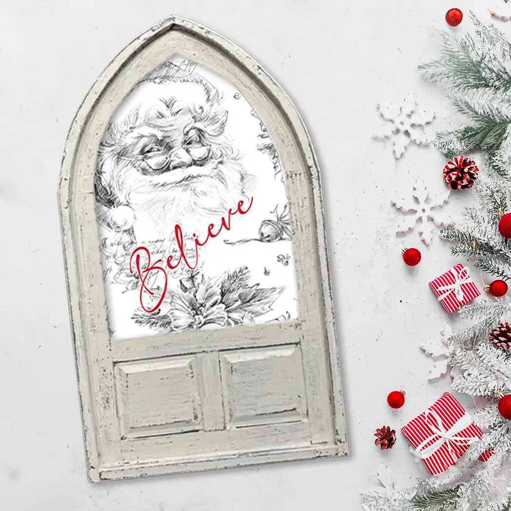 Small Arched Santa Sketch Believe