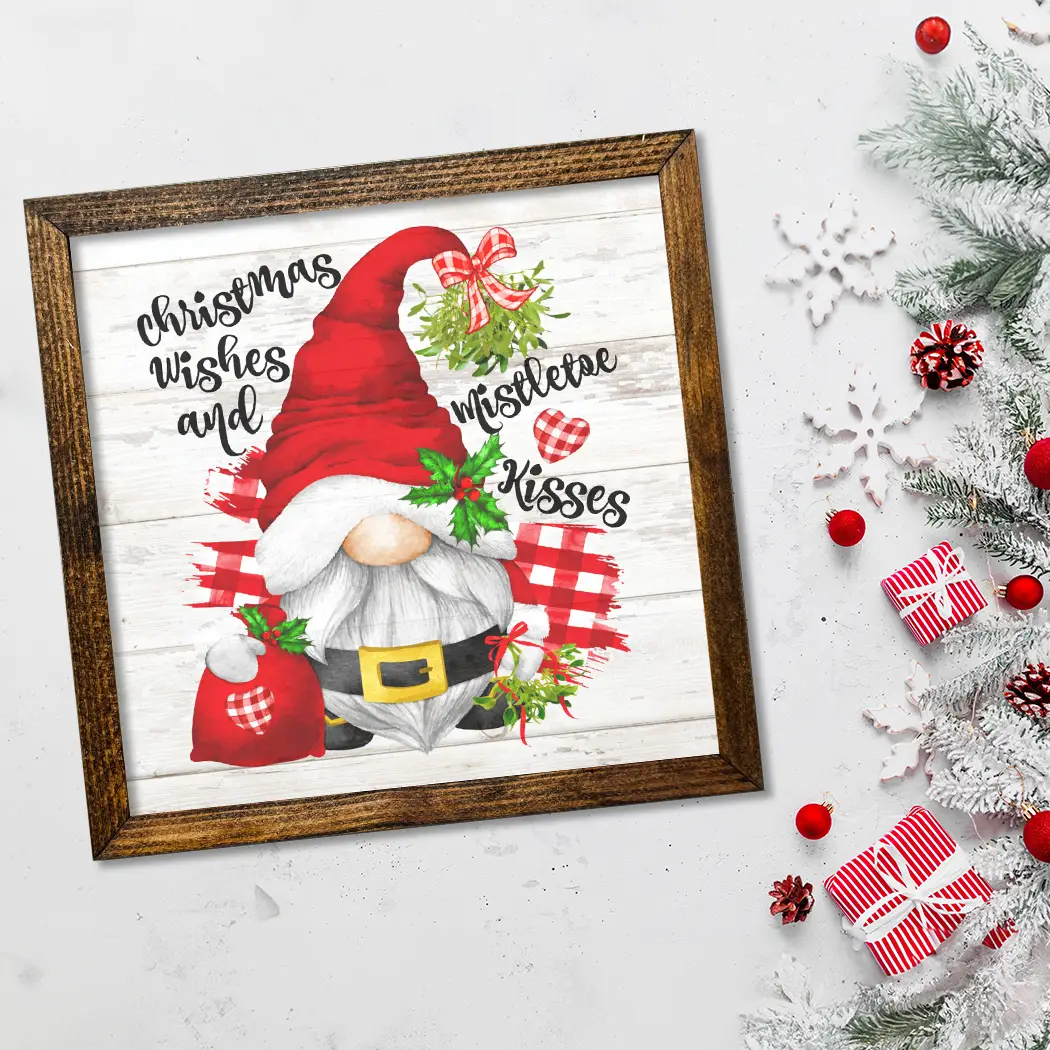 TIMBERLAND FRAME CHRISTMAS WISHES AND MISTLETOE KISSES GNOME