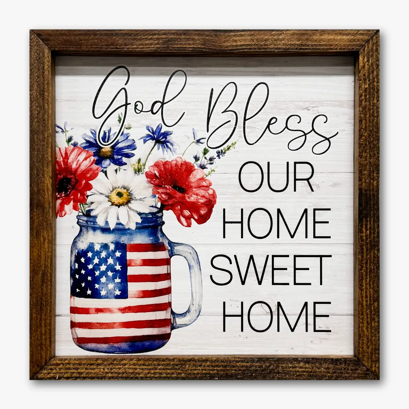 TIMBERLAND FRAME GOD BLESS HOME MASON JAR FLAG FLOWERS